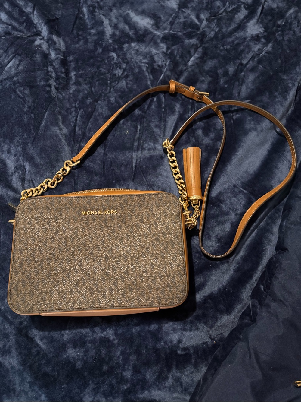 Michael Kors Brown and Tan Logo-Print Crossbody Bag
